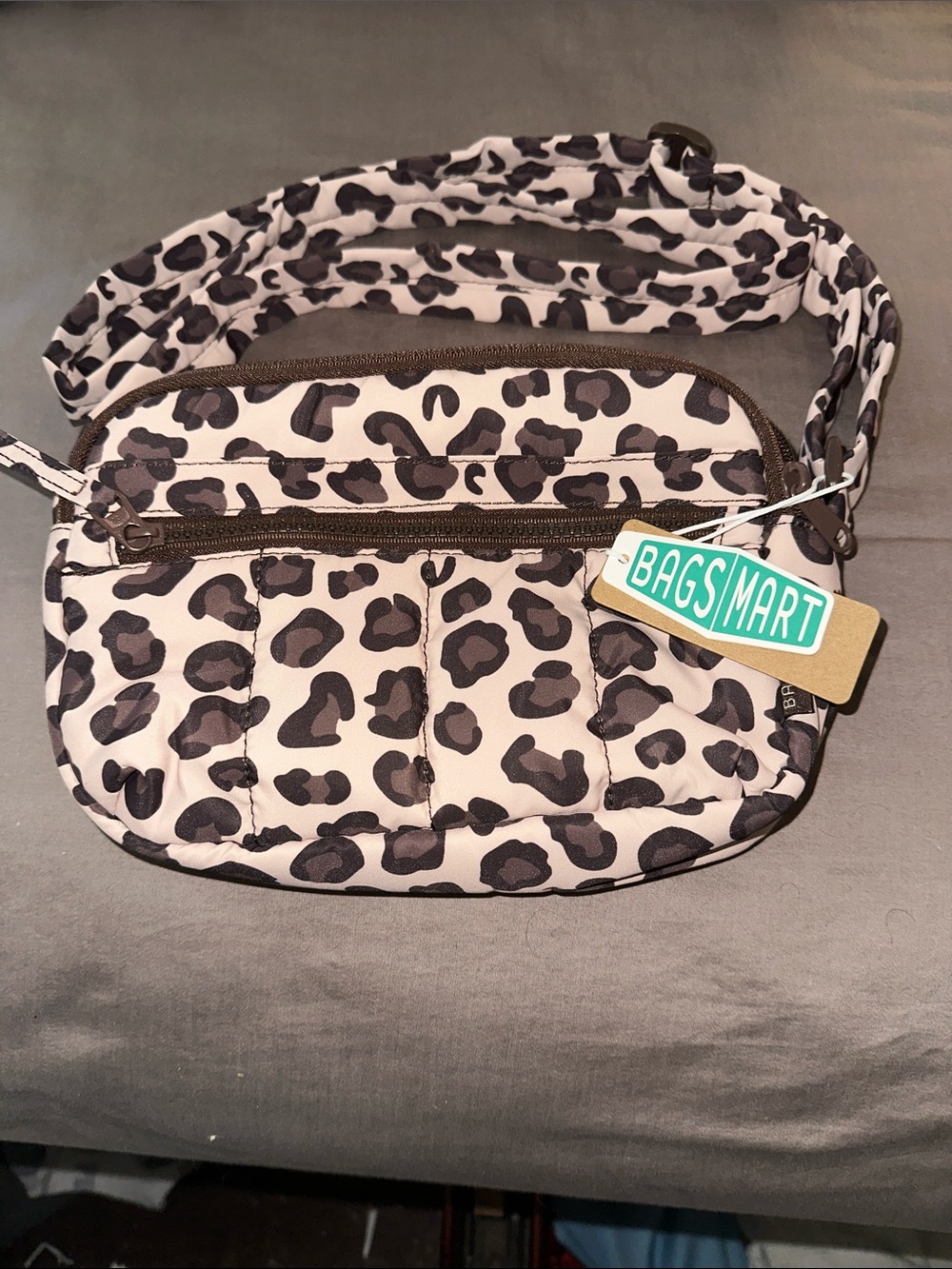 Bagsmart Leopard Print Crossbody Bag in Taupe and Dark Brown